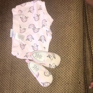 Matching unicorn shorts and shoes